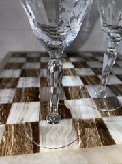 2 Vintage MORGANTOWN CRYSTAL Etched Floral WINE GLASSES BARWARE OPTIC SWIRL