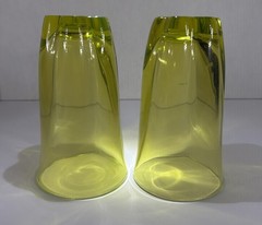 Duncan & Miller Canterbury Chartreuse Yellow Uranium Glass Tumblers *Glow* Pair