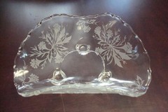Fostoria Heather 2 pcs Glass Etched Three Footed Triangular & Round bowls [GL16]