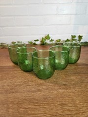 Vintage Anchor Hocking Green Glasses Embossed LeaF Design Set of 5