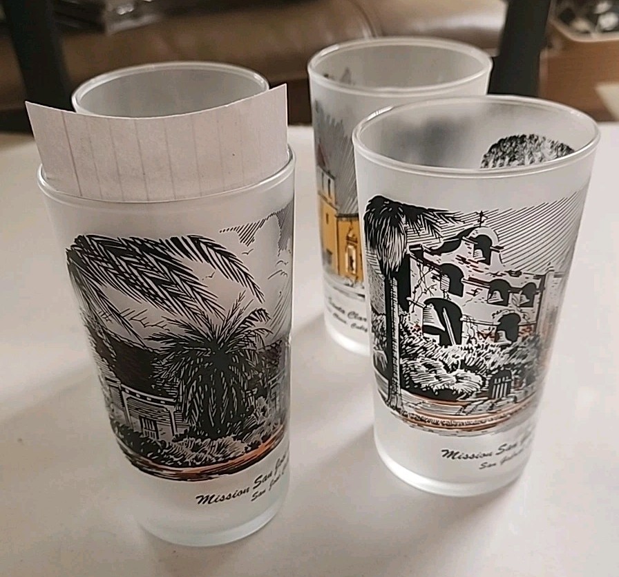 VINTAGE LIBBEY Set of 4 MCM CALIFORNIA MISSION Glasses Tumblers Frosted 8 oz EXC