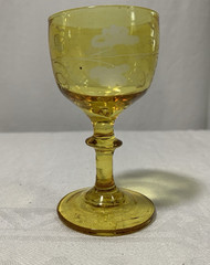 Antique c1800s Stemmed Amber Glass Grape Vine Etched Hand Blown Rare