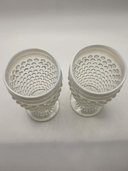 2 Moonstone Opalescent Hobnail Glasses White Rim By Anchor Hocking Vtg