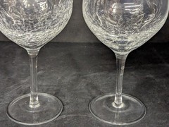 Pier 1 One Angled CRACKLE RED WINE GLASS Slant Slanted Rim Goblets Set Of 2