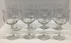 8 Vintage/Antique Starflower Etch Wine Glasses panelled (2 flaw) handmade?