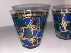 Vintage Cocktail On the Rocks Glasses Blue/Gold MCM Set Of 2