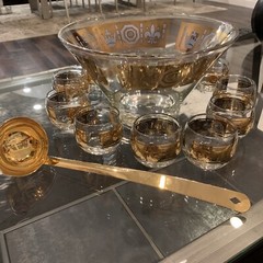 MCM Vito Bari 22 kt Gold Fleur de Lis and Crown Punch Bowl, Glasses, Ladle Set