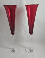Vintage LENOX Crystal Holiday Gems Ruby Red Set 2 Flutes 11″ NOS