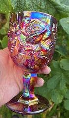 FENTON/LG WRIGHT LARGE RED CARNIVAL GLASS WILD ROSES MADONNA INN GOBLET