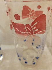 Set of 5 Federal Glasses Tumbler Red White Blue Bows Dots 4 ¾” Tall Mid Century