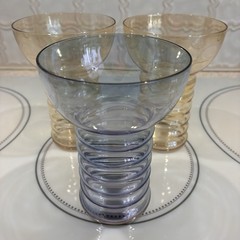 Dunbar Glass co WV Art Deco Aramis Pearl Diver Glasses 1930’s Ringed Iridescent