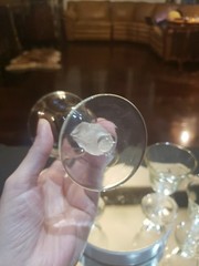 (5) wine glasses Antique Glass Crystal Murano? clear frosted square stem leaves