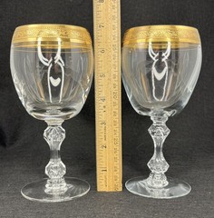 4 Tiffin Westchester Crystal Water Goblets Gold Encrusted 6.8in Discontinued
