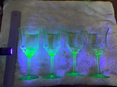 Set of 4 Vintage Uranium Fostoria 877 Light Green Water Glasses Goblets