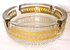 Vintage Glass Gold Inlay Ashtray, 6″