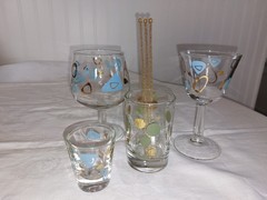 Vtg Lot Atomic Polka Dot Retro Amoeba Boomerang Glass Barware & Swizzle Stix