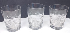 Clear Etched Crystal Butterfly Floral Rocks Lowball 4″ Cocktail Glass Lot of 3