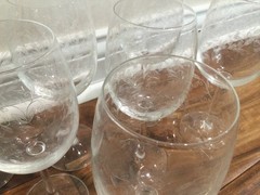 4 Vtg Lacy Needle Etched Wine Goblets Glasses LEAVES American Cut ? HTF 7.25»