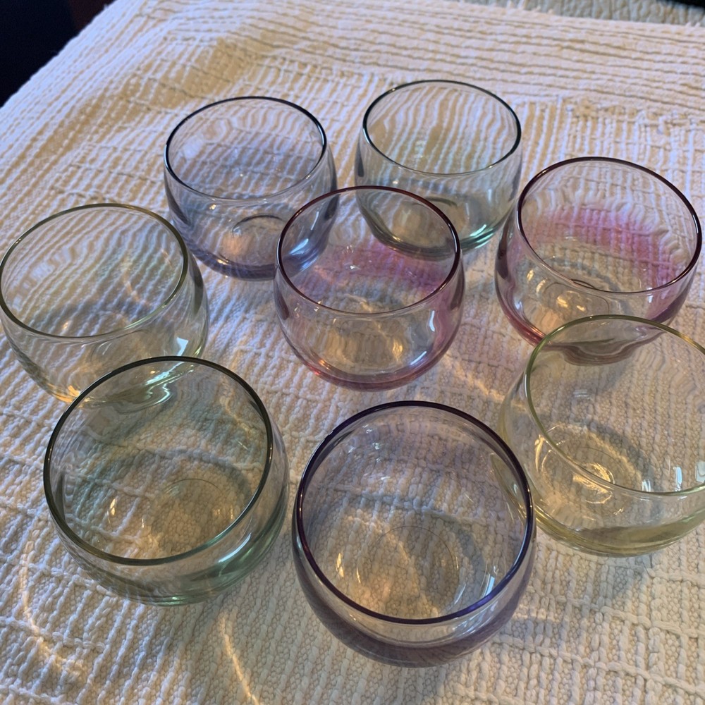 Set of 8 Colors ~ Federal Glass ~ Iridescent Pastel ~ Roly Poly Glasses ~ 3 1/4″