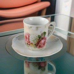 Antique Chocolate/Coffee Pot & 4 Espresso Cup/Saucer Set Floral, Hand painted