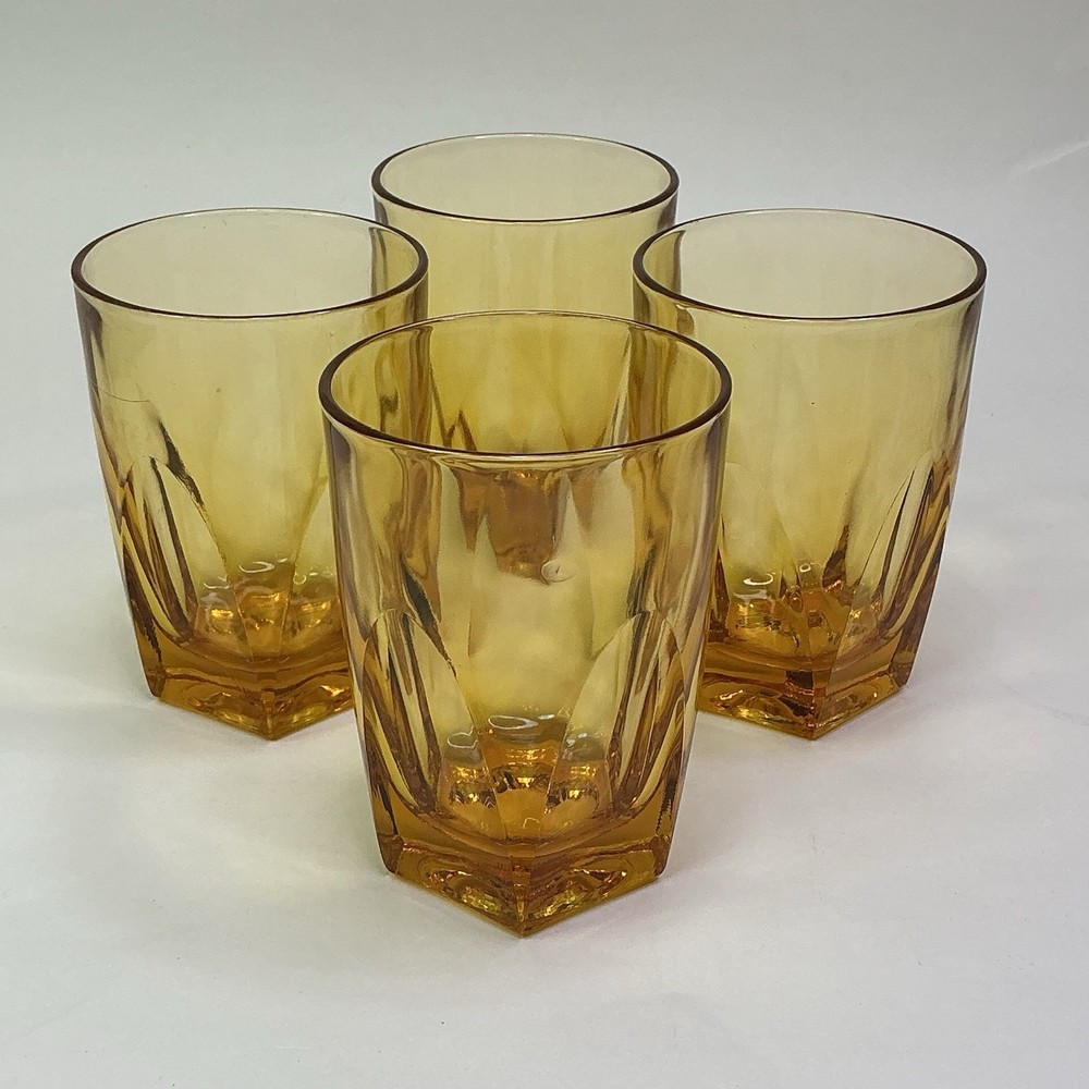 Hazel Atlas Gothic Amber Glass Paneled Glass Set Of 4 Retro Barware