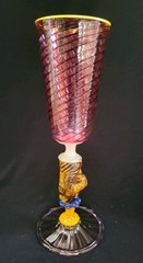 Robert Dane Ruby Tutti Frutti Hand Blown Studio Art Glass Wine Goblet SIGNED