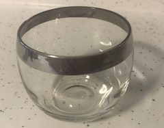 VTG MCM DOROTHY THORPE STYLE ROLY POLY 4 oz GLASS SILVER BAND RIMMED