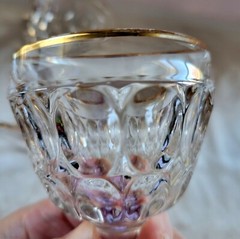 2 Jeanette Glass Thumbprint Stemmed 4″ Liquor Cocktail Glasses 1950s USA