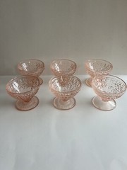 Pink Depression Glass~ Pink Jeanette Holiday Buttons & Bows 7 Piece Lot