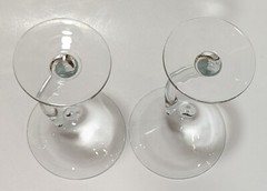 2 Martini Glasses Vodka Cosmo 6 oz Hand Blown Clear, Curved Stem 7 3/8″ Tall