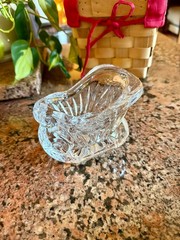 Crystal Santa Sleigh Bowl Tea Light Candle Holder Vintage Christmas Holiday