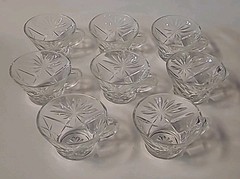 Set Of 8 Vintage Anchor Hocking Star Of David Glass Punch Bowl Cups