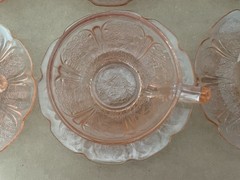 Vintage CHERRY BLOSSOM Jeannette Pink Depression Glass Cup & Saucer (6 SETS)