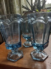 Set of 3 Fostoria Virginia Light Blue Water/Tea Glasses