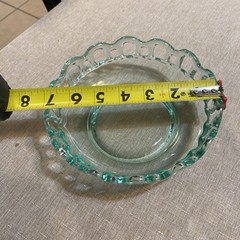 Uranium Glass Lace Edge Apple Green Glass 7” bowl, 2” deep GLOWS Uranium