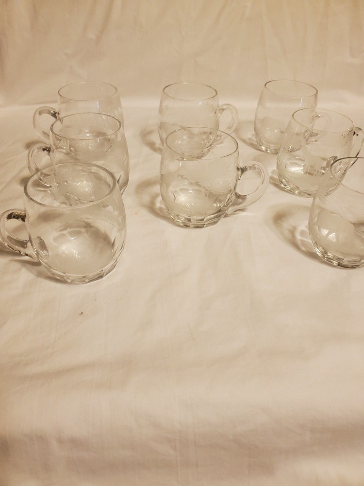 (8) Moser Roland Queen Lace Kenyan African Elephant Sable Lion Etched Glass Mug