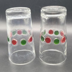 Vintage MCM Set(2) CARLO MORETTI tall Tumbler Glasses 16 oz Green Red Polka dots