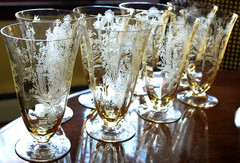 Vtg Set 8 LA FLEURE YELLOW 5 7/8″ Etched Deco ICED TEA Glasses TIFFIN FRANCISCAN