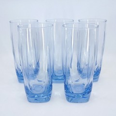 Set of 5 Libbey Imperial Misty Blue Iced Tea/Cooler Glasses Square Bottom 6 3/4″