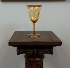 Vintage Amber Wine Glasses, Gold Rim Goblets, Hollywood Regency Barware Set