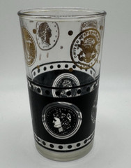 Set Of 3 Gold Coin and Black Glass Tumblers MCM Continental Can Company 4.5” H