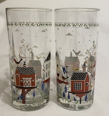 Warren Kimble Americana Birdhouse Glass Tumbler Set Of 2 Vintage