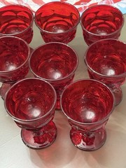 Set Of 8 Fostoria Argus Ruby Red 10 oz Water / Wine Goblets Vintage