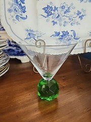 Cobalt Green Faceted Crystal Base Cocktail Glass, Martini Glass RARE