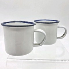Vintage Standard White Blue Rim Mini Beer Mugs Set Of 2 Ceramic Pottery