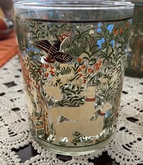 6 Cera Hunt of the Unicorn Double Old Fashioned Tumblers Tapestry Ceraglass