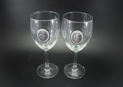 Wine Glass Set of 2 Pewter Kokopelli Emblem Silver Rim Southwest