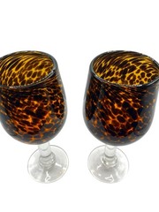 Beautiful Set of Pier 1 Hand Blown Tortoise Shell Wine Goblets 9”