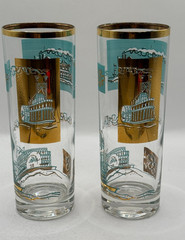 Libbey Southern Comfort Turquoise & Gold High Ball Glasses – 12 oz. (2)