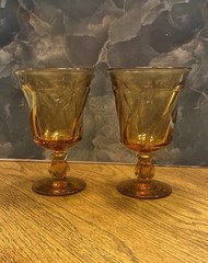 Fostoria Jamestown Swirl Amber Footed Glasses, Set of 2